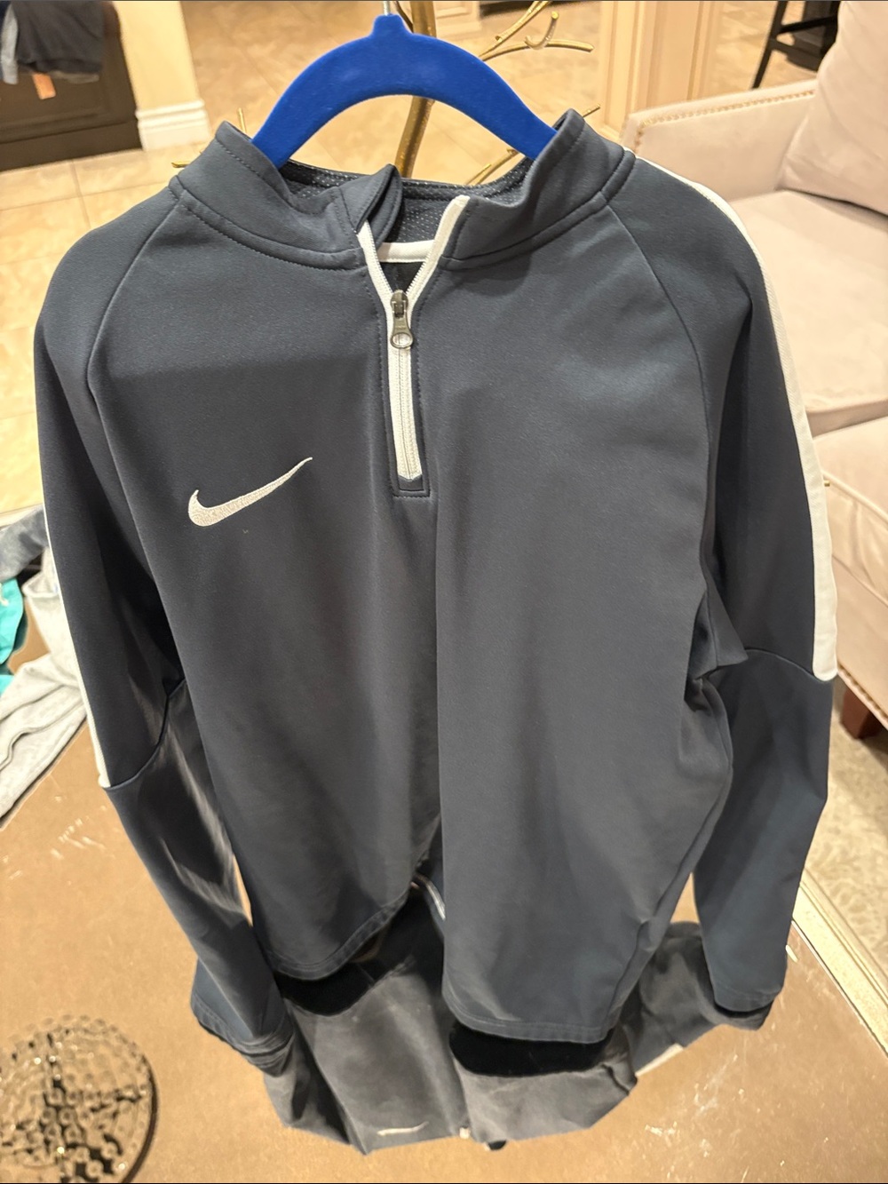 Nike Dark Gray 1/4 Zip Pullover with White Stripe
